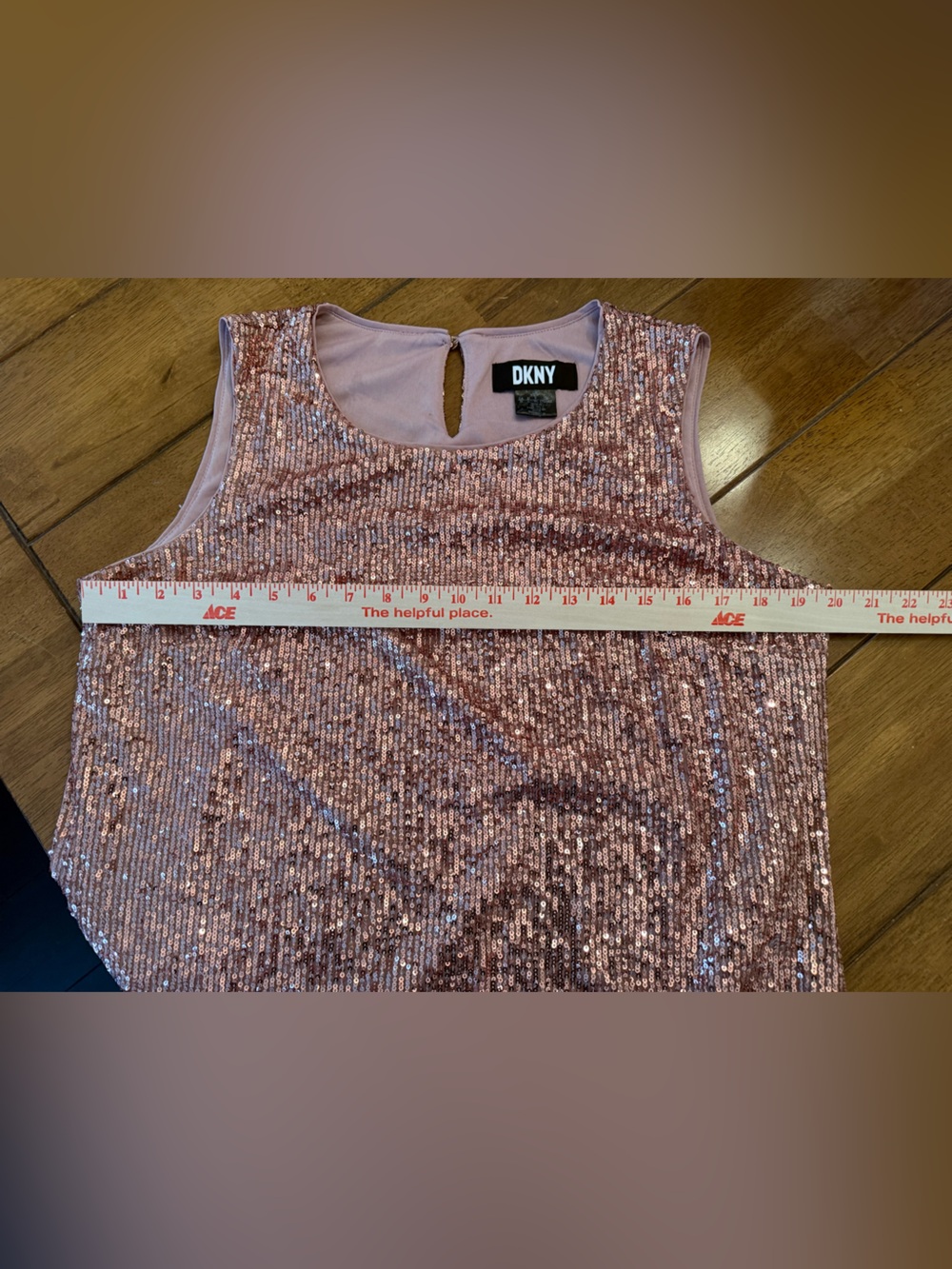 DKNY Rose Gold Sequin Blouse top Women’s Large with keyhole in the back. Shimmer - Picture 6 of 7